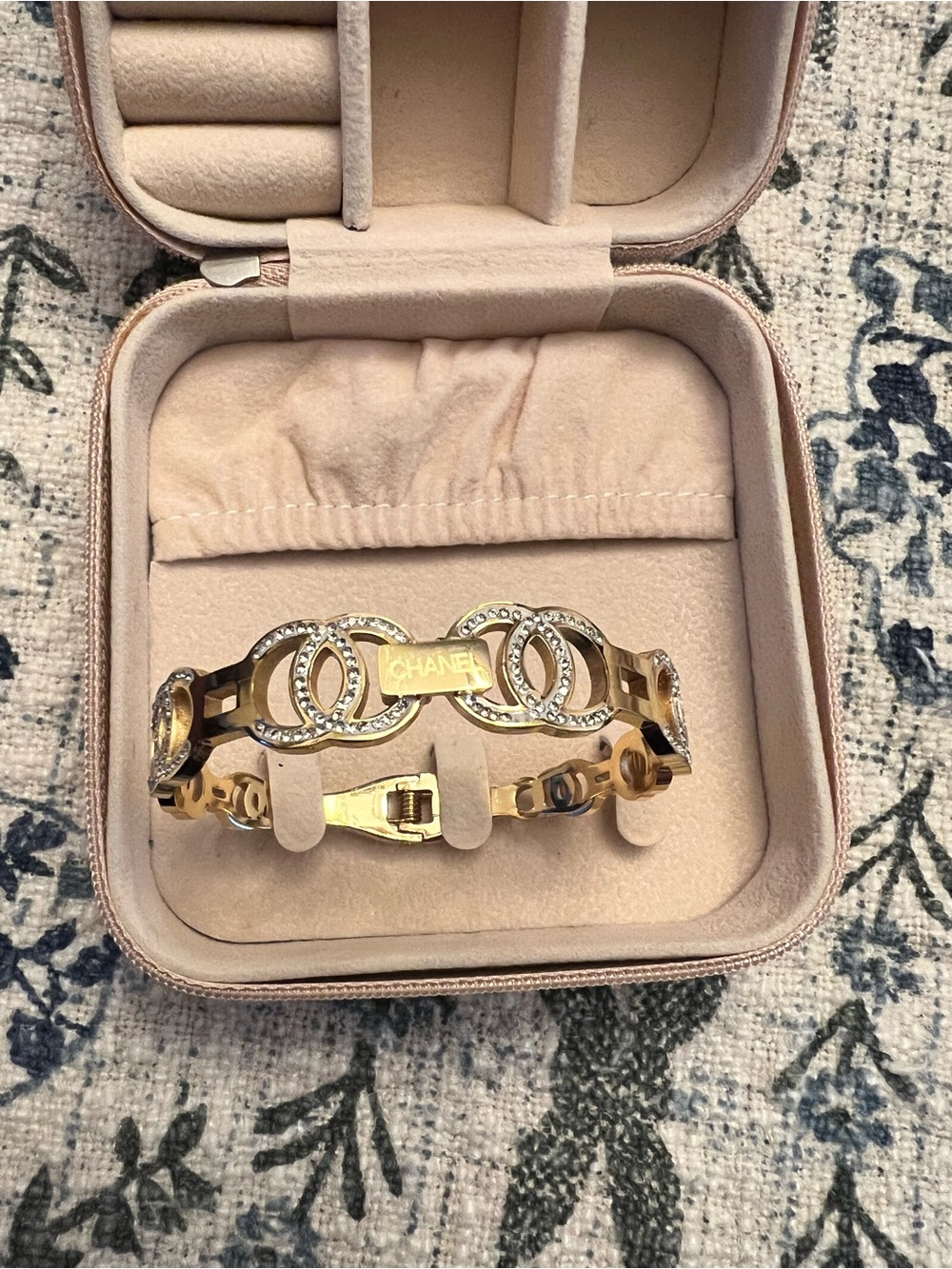 Gold Tone CC Logo Crystal Bracelet - Picture 1 of 4